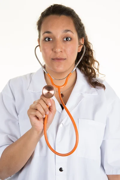 Surprised woman doctor posing with a stethoscope — Stock Photo, Image