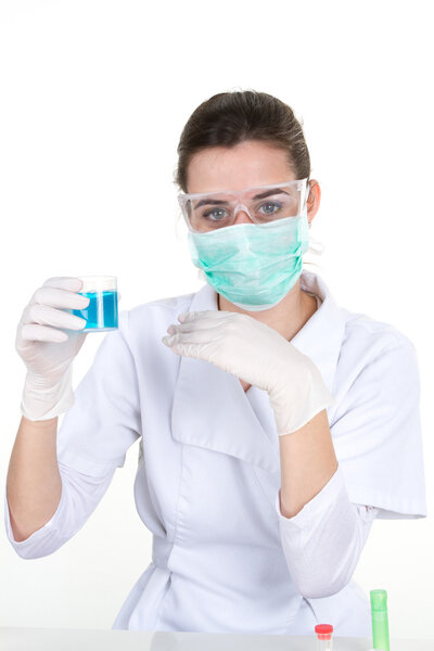 Medical researcher or doctor using clear solution in laboratory