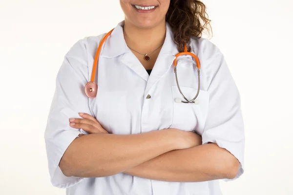 Body of female medical doctor with arms folded isolated — Stock Photo, Image