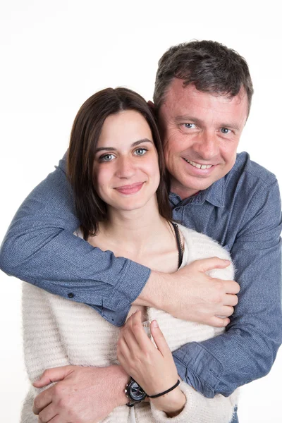 Alegre padre e hija juntos aislados y sonrientes — Foto de Stock