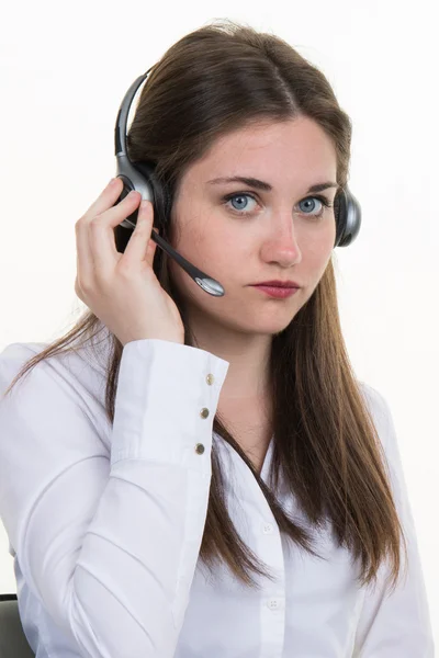 Portrait de l'opérateur de téléphone de soutien dans le casque, isolé — Photo