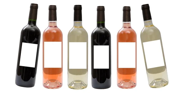 Set of white, rose, and red wine bottles.isolated on white background — Stock Photo, Image