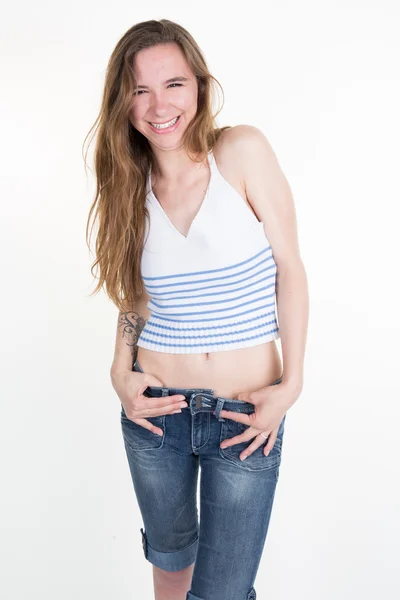 Belleza mujer retrato de adolescente chica hermosa alegre disfrutando —  Fotos de Stock