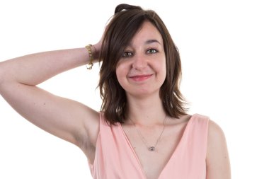 güzel genç iş kız portarit somon bezler