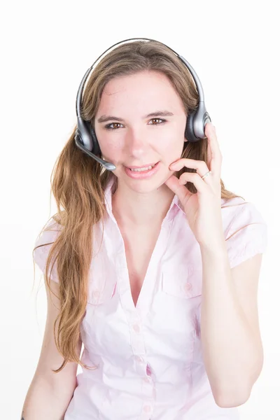 Opérateur de téléphone de soutien dans le casque, isolé sur blanc — Photo