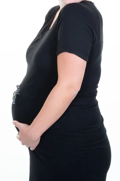 Gravid Mor Ung Kvinna Bär Svart Klänning — Stockfoto