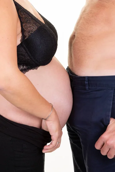 Έγκυος Γυναίκα Και Άνδρας Τόπλες Κοιλιά — Φωτογραφία Αρχείου
