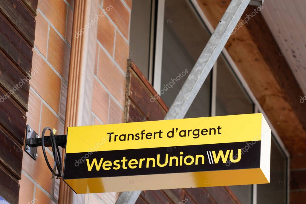 Bordeaux , Aquitaine / France - 10 20 2020 : Western Union sign text and logo on facade company american financial services
