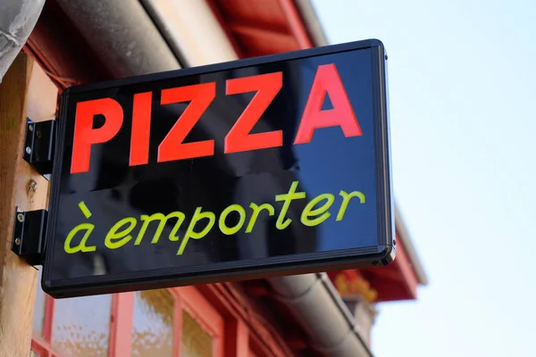 Pizza Restaurant Sign France Emporter Means Take Away — Stock Photo, Image
