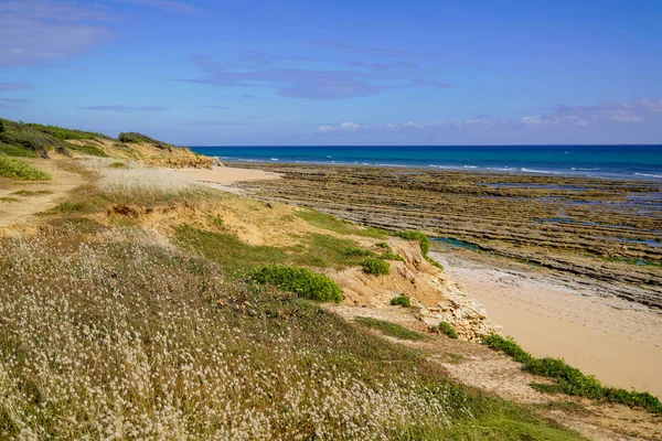 Sabbia Costa Del Mare Francese Con Oceano Soleggiato Spiaggia Atlantica — Foto Stock