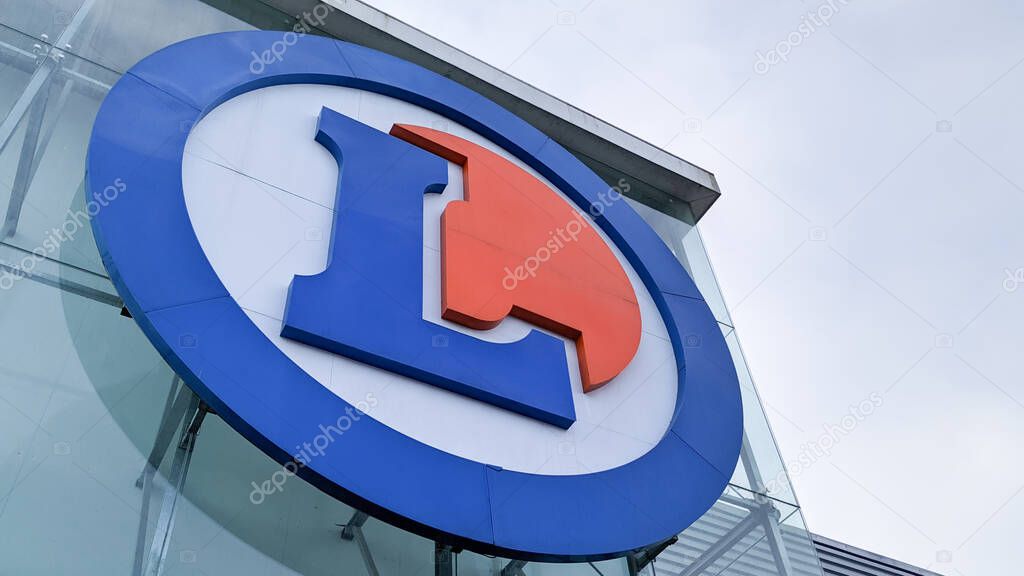 Bordeaux , Aquitaine  France - 20 15 2020 : E.Leclerc round sign E logo sign front of supermarket leclerc shop store facade