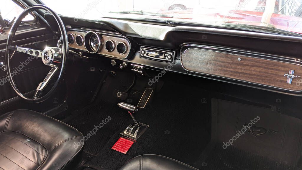 Bordeaux , Aquitaine  France - 20 15 2020 : Ford Mustang Classic car interior american style of muscle car