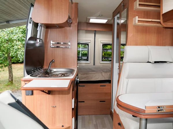 Camper Van Motorhome New Modern Wooden Interior — Stockfoto
