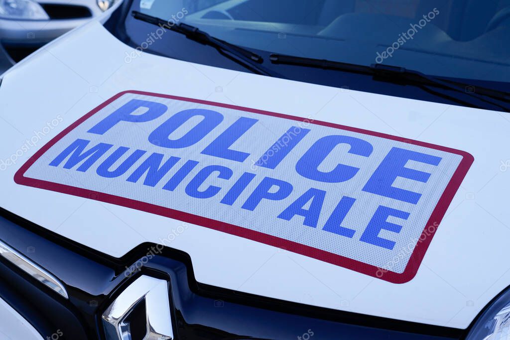 Bordeaux , Aquitaine  France - 01 18 2021 : police municipale car means in french Municipal police vehicle with sign logo on small renault van