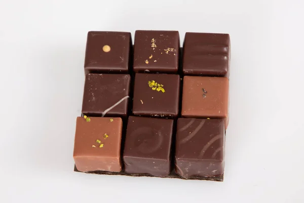 Muitos Mistura Doces Chocolate Vista Superior Fundo Branco — Fotografia de Stock