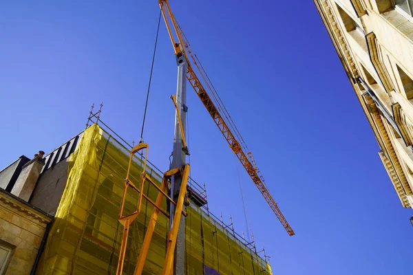 Crane Yellow Building Construction Site Blue Sky — Stock Photo, Image