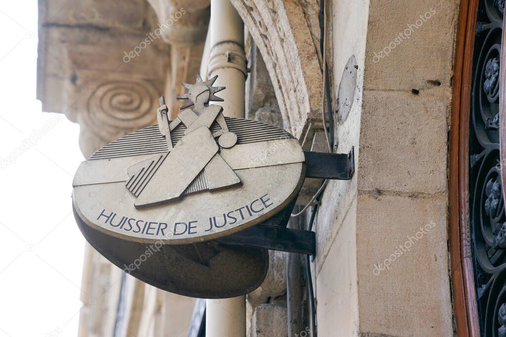 huissier de justice sign and text france means bailiff office in French