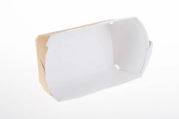 Emballage Carton Brun Intérieur Blanc Pour Mettre Nourriture Emporter Vente — Photo