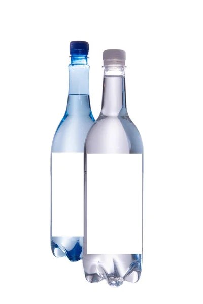 Two Plastic Water Bottle Mock Bottles Blank Empty Label Isolated — Stock Photo, Image
