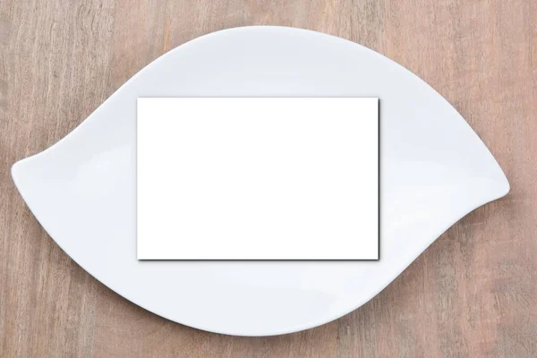 Blanco Witte Visitekaartje Mockup Plaat Witte Tafel Achtergrond — Stockfoto