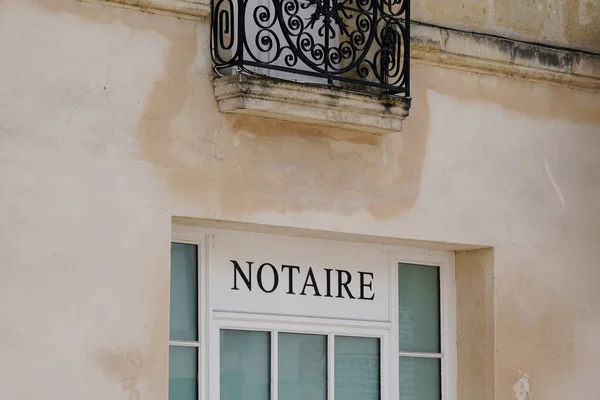 Notaire French Text Sign Means Notary Wall Windows Building Entrance — Stock Photo, Image