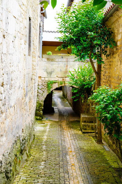 Small passage under the medieval town Jonzac in charente maritime south west of France
