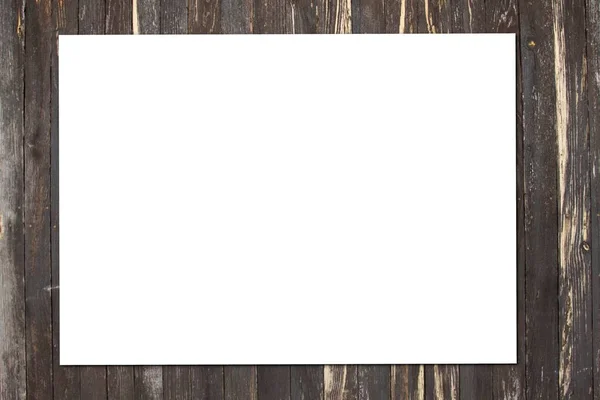 Blank Empty White Frame Mockup Rectangular Size Brown Wooden Wall — Stock Photo, Image