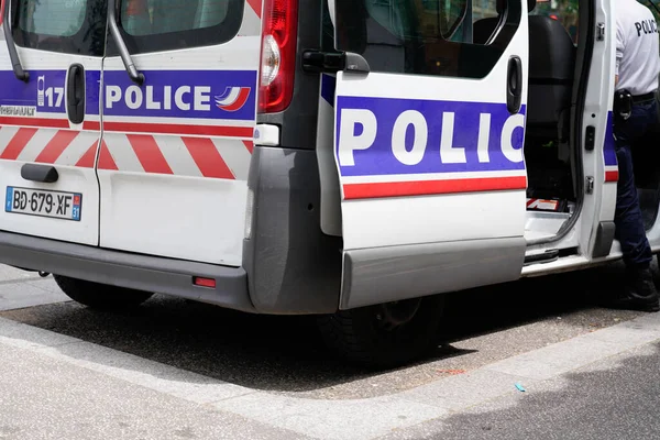 Burdeos Aquitania Francia 2021 Policía Francés Trasera Van Detalle Puerta — Foto de Stock