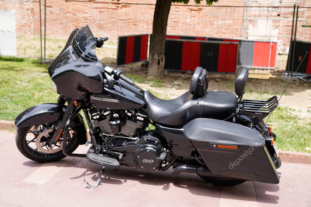 Bordeaux , Aquitaine France - 06 06 2021 : harley davidson 114 black bike electra road glide motorbike with logo text and brand sign on american custom motorcycle usa