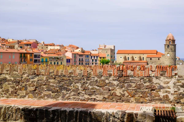 Collioure Vue Des Remparts Pierre Château Languedoc Roussillon France Côte — Photo