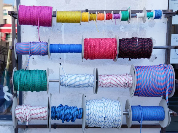 Strong Ropes Different Colors Wound Special Reels Bobbins Colored Rope — Stock Photo, Image