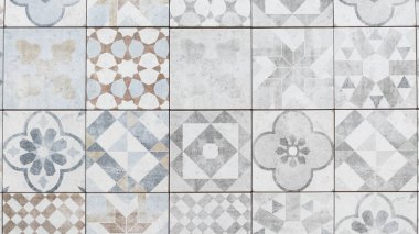 Geometrik Azulejo fayans deseni Portekiz İspanyol retro eski fayanslar mozaik Akdeniz kusursuz arka plan tasarımı