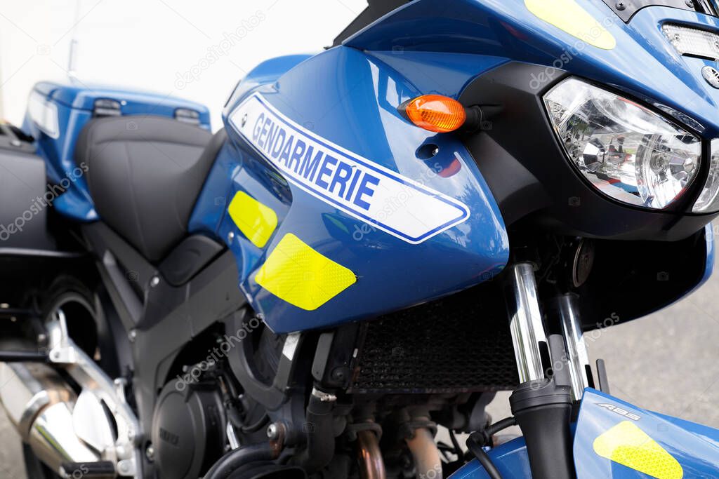 Bordeaux , Aquitaine France  - 07 04 2021 : gendarmerie National military Police yamaha motorcycle French motorbike in city street