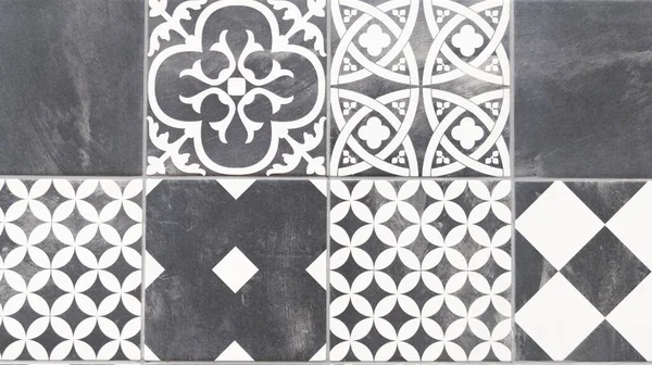 Black White Mosaic Ceramic Tile Pattern Moroccan Vintage Tiles Background — Stockfoto