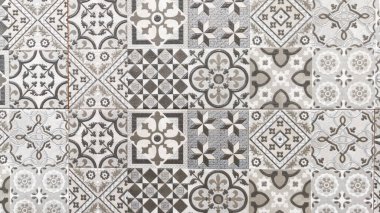 Soyut gri kahverengi fayans Floral Mozaik Portekiz Deseni azulejo tasarım arka planı