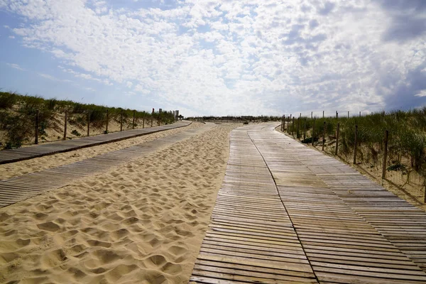 Drewniana Ścieżka Piaskowa Wybrzeża Atlantyckiej Plaży Cap Ferret Gironde France — Zdjęcie stockowe
