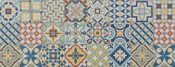 Klasszikus Panoráma Mozaik Kerámia Csempe Minta Azulejo Évjárat Csempe Panoráma — Stock Fotó