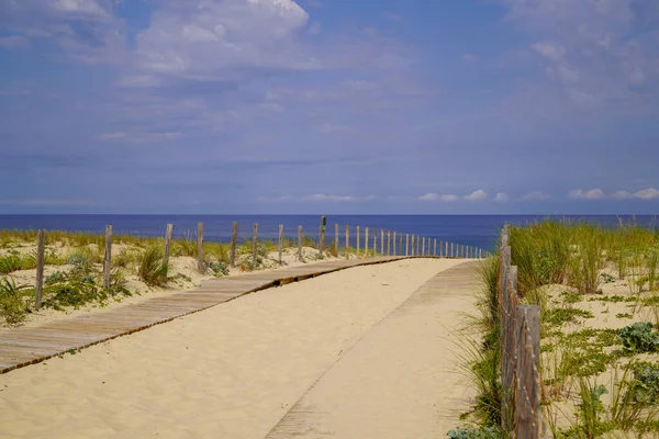 Piaszczysta Ścieżka Dostępu Plaży Morskiej Lege Cap Fretka Ocean Francji — Zdjęcie stockowe