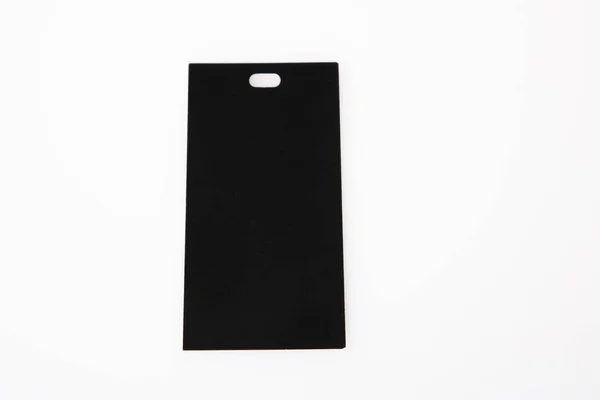 Carton Vêtements Étiquette Noire Vierge Isolé Sur Fond Blanc Vide — Photo