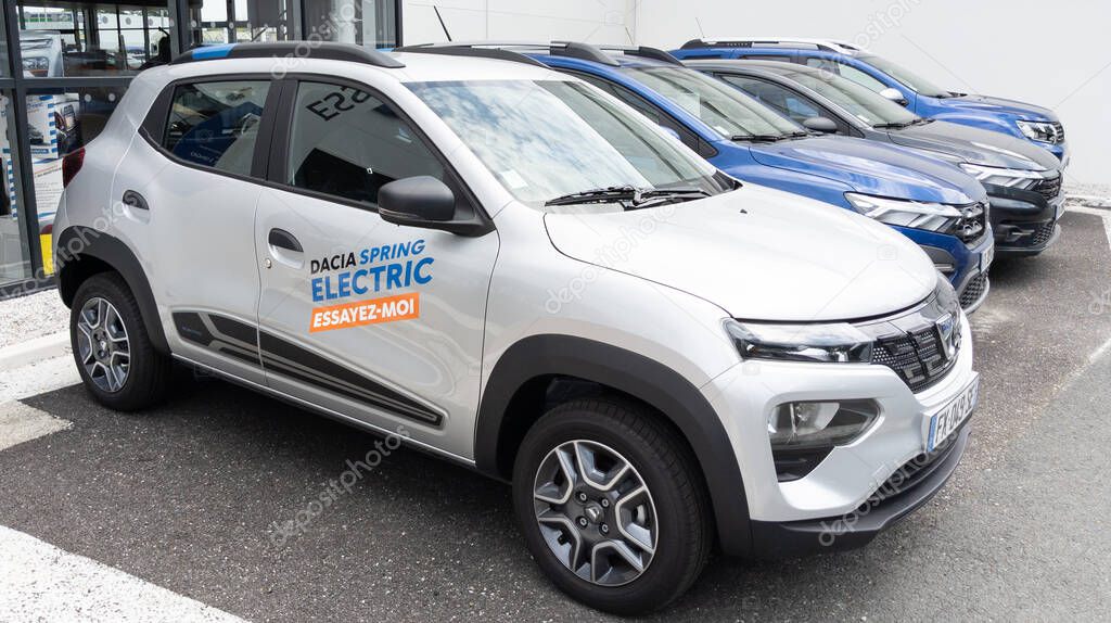 Bordeaux , Aquitaine France - 07 25 2021 : Dacia spring electric ev electric new modern car from romania automotive manufacturer