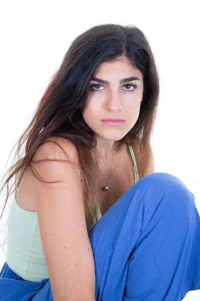 Woman Posing Studio Shot White Wall Fashion Pose — Stock Photo, Image