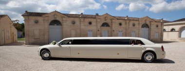 Limousine and building for a wedding clipart