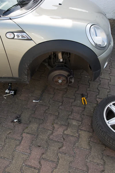 The Brake disk and detail of the wheel assembly — Stock Photo, Image