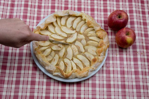 Hemlagad äppelpaj och äpplen — Stockfoto