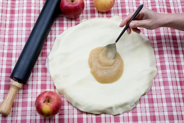 Set for home baking on a vintage table cloth — Stock Photo, Image