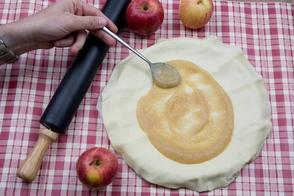 Set for home baking on a vintage table cloth — Stock Photo, Image