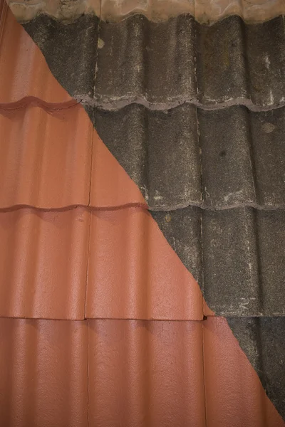 Kant door vergelijking van de kant van vóór en na reiniging en dakbedekking baan — Stockfoto