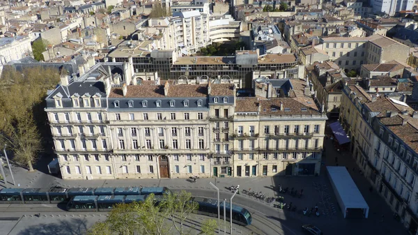 Aerial view of the tramway of  Bordeaux, — Stock Photo, Image