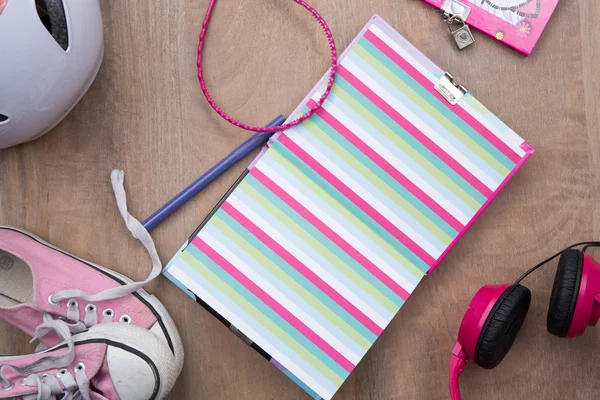 Overhead of essentials for little girl — Stock Photo, Image