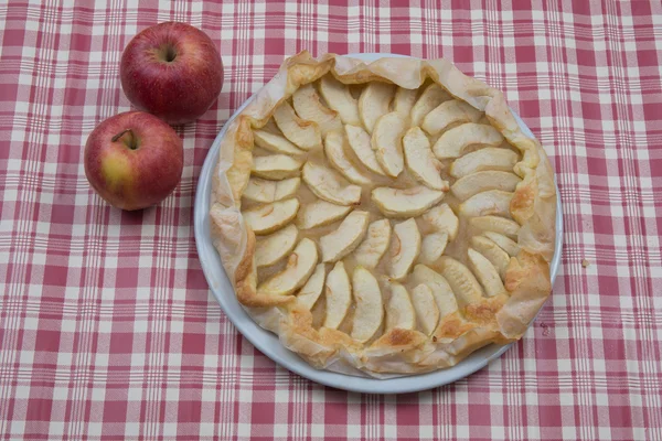 Rangschikking van huisgemaakte appeltaart en appels — Stockfoto